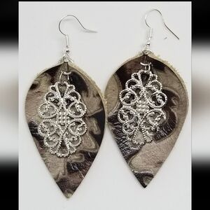 NWT Brown and Silver Genuine Leather Earrings
